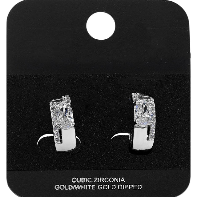 Madeline Love Rhodium White Gold Dipped Oval CZ Accent Mini Open Hoop Earrings - Jewelry