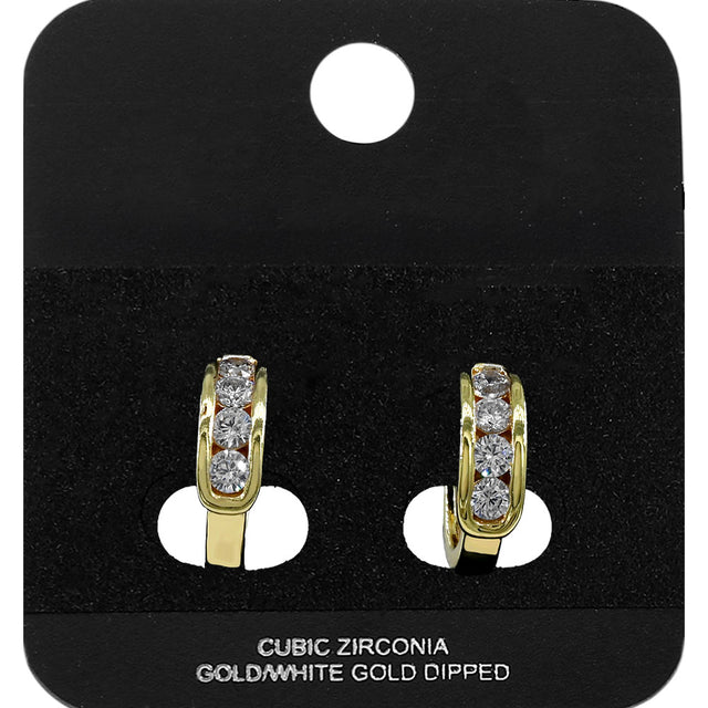 Madeline Love Gold Gold Dipped Round CZ Channel Mini Open Hoop Earrings - Jewelry