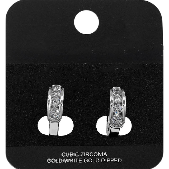 Madeline Love Rhodium White Gold Dipped Round CZ Channel Mini Open Hoop Earrings - Hair Accessories