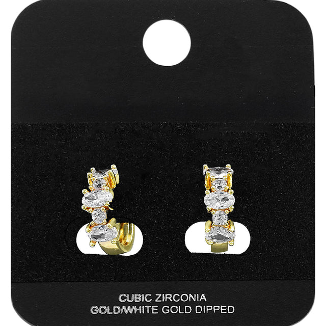 Madeline Love Gold Gold Dipped Oval Round CZ Cluster Around Mini Open Hoop Earrings - Jewelry