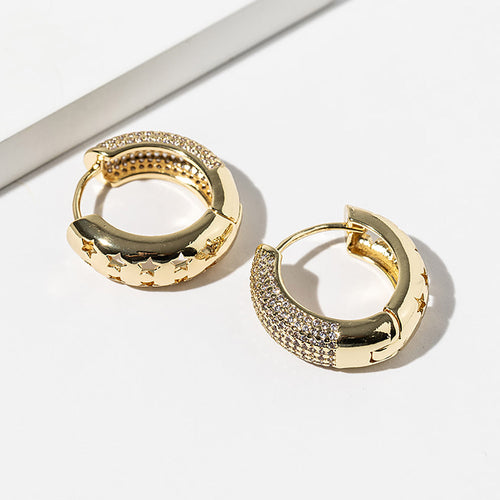 Gold Dipped CZ Stone Paved Huggie Hoop Earrings - Clear, Gold
