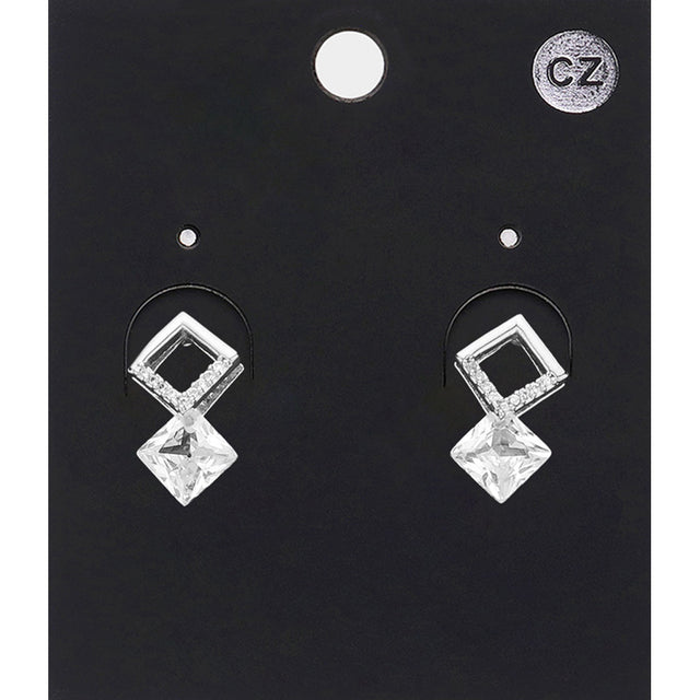 Madeline Love Clear, Rhodium CZ Stone Abstract Earrings - Jewelry