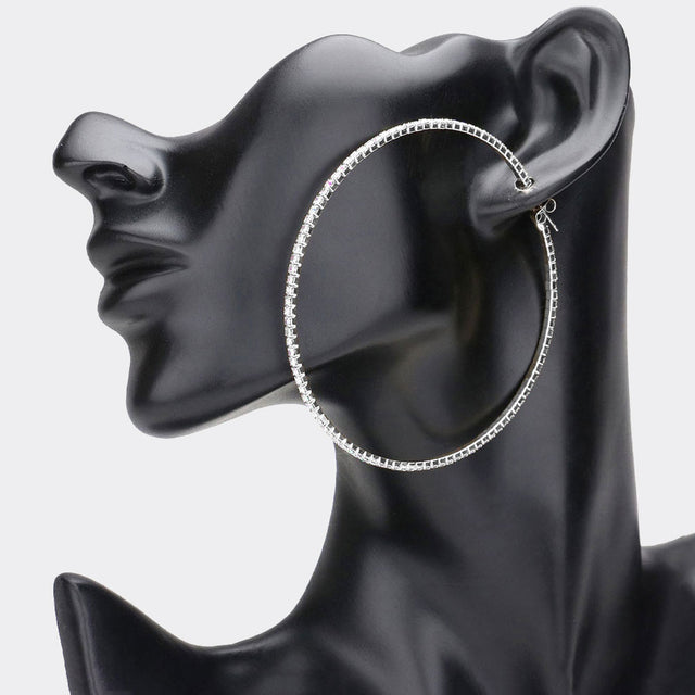 Madeline Love AB, Rhodium Rhinestone Embellished Hoop Earrings