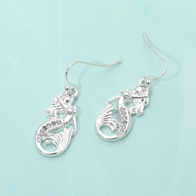 Madeline Love Clear, Silver Stone Paved Mermaid Dangle Earrings - Jewelry