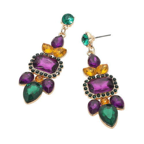 Pendientes de aro con brillantina de Mardi Gras - Gold