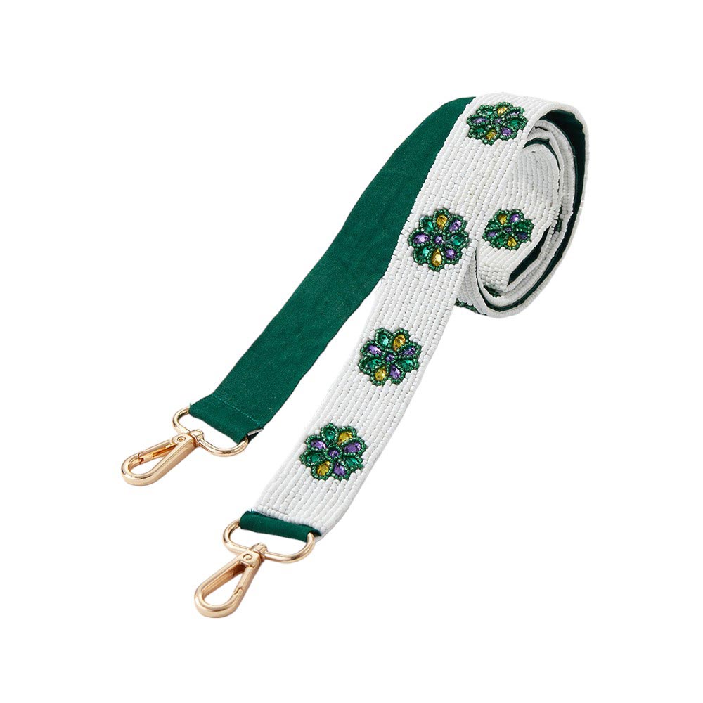 Mardi Gras King Cake Stone Seed Beaded Bag Strap, is a stunning accessory for any bag. Made with colorful beads and a unique pattern inspired by the traditional King Cake, this strap adds a touch of festive flair. Elevate your style and show off your love for Mardi Gras with this one-of-a-kind bag strap.
