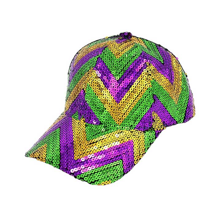 Mardi Gras Sequin Baseball Cap, Add a touch of sparkle to your Mardi Gras outfit with our Sequin Baseball Cap. The vibrant sequins will catch the eye of fellow party-goers, while the comfortable fit and adjustable strap ensure your comfort full day. Perfect for any festive occasion, this cap is a must-have accessory.