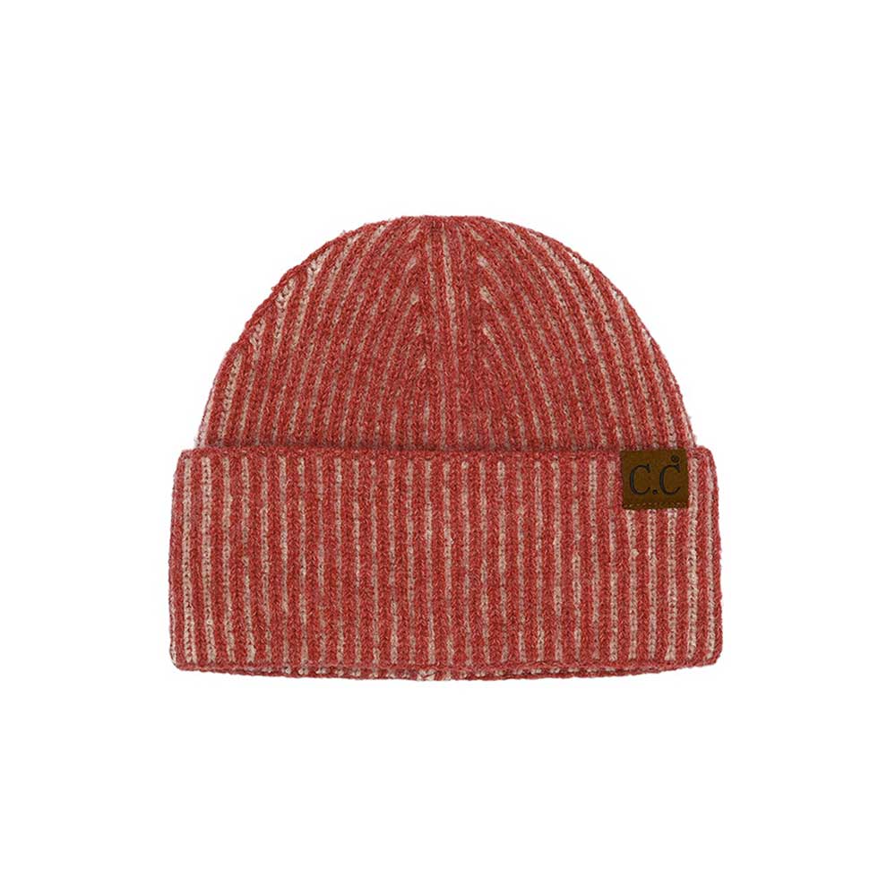 Mauve C.C Contrast Color Stripes Cuff Beanie, this beanie is designed to keep you warm and comfortable on the coldest days. It's the autumnal touch you need to finish your outfit in style. Awesome winter gift accessory for birthdays, Christmas, Secret Santa, holidays, anniversaries, and Valentine's Day to your family.