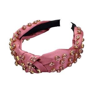 Mauve Glass Stone Cluster Decorated Knot Headband, This elegant headband is the perfect accessory for adding a touch of glamour to any outfit. The sparkling glass stones and intricate knot design create a luxurious and stylish look. Made from high-quality materials, this headband is both durable and beautiful.