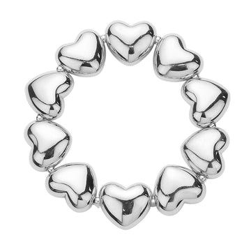 Metal Heart Beaded Stretch Bracelet is a stylish and versatile piece that will elevate any outfit. Made with high-quality metal and adorned with delicate beads, it offers a touch of elegance and sophistication. Its stretch design ensures a comfortable fit for all wrist sizes. Perfect for adding a subtle yet eye-catching detail to your look.