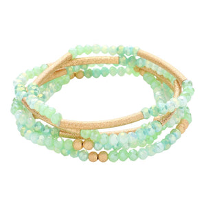 Mint 5Pcs Frosted Metal Cylinder Faceted Beaded Stretch Bracelets, these beaded stretch bracelets are easy to put on, and take off and so comfortable for daily wear. Perfect jewelry gift to expand a woman's fashion wardrobe with a classic, timeless style. Awesome gift for Valentine’s Day, or any meaningful occasion.