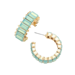 Mint Baguette Stone Cluster Hoop Evening Earrings, complete your look with these hoop earrings on special occasions. These beautifully unique designed earrings with beautiful colors are suitable as gifts for wives, girlfriends, lovers, friends, and mothers. An excellent choice for wearing at outings, parties, events, etc.