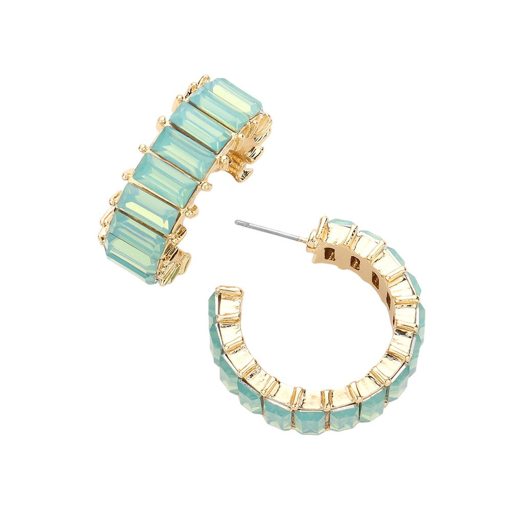 Mint Baguette Stone Cluster Hoop Evening Earrings, Complete your evening look with these stunning evening earrings. Adorned with sparkling baguette stones, these earrings exude elegance and luxury. Hand-crafted with care, these earrings are the perfect accessory for any special occasion. Elevate your style with these.