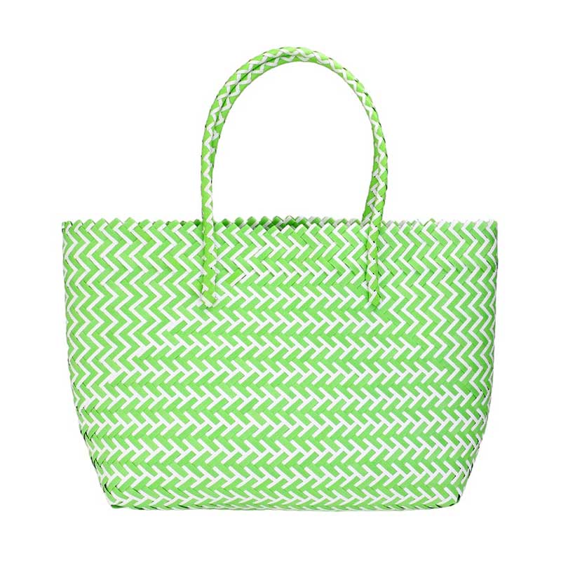 Mint Basket Woven Tote Bag Beach Bag is as functional as it is stylish. With a basket weave design, it's perfect for carrying all your beach essentials. The durable material ensures this bag will last for multiple seasons. Keep your belongings secure and in style with this tote bag.