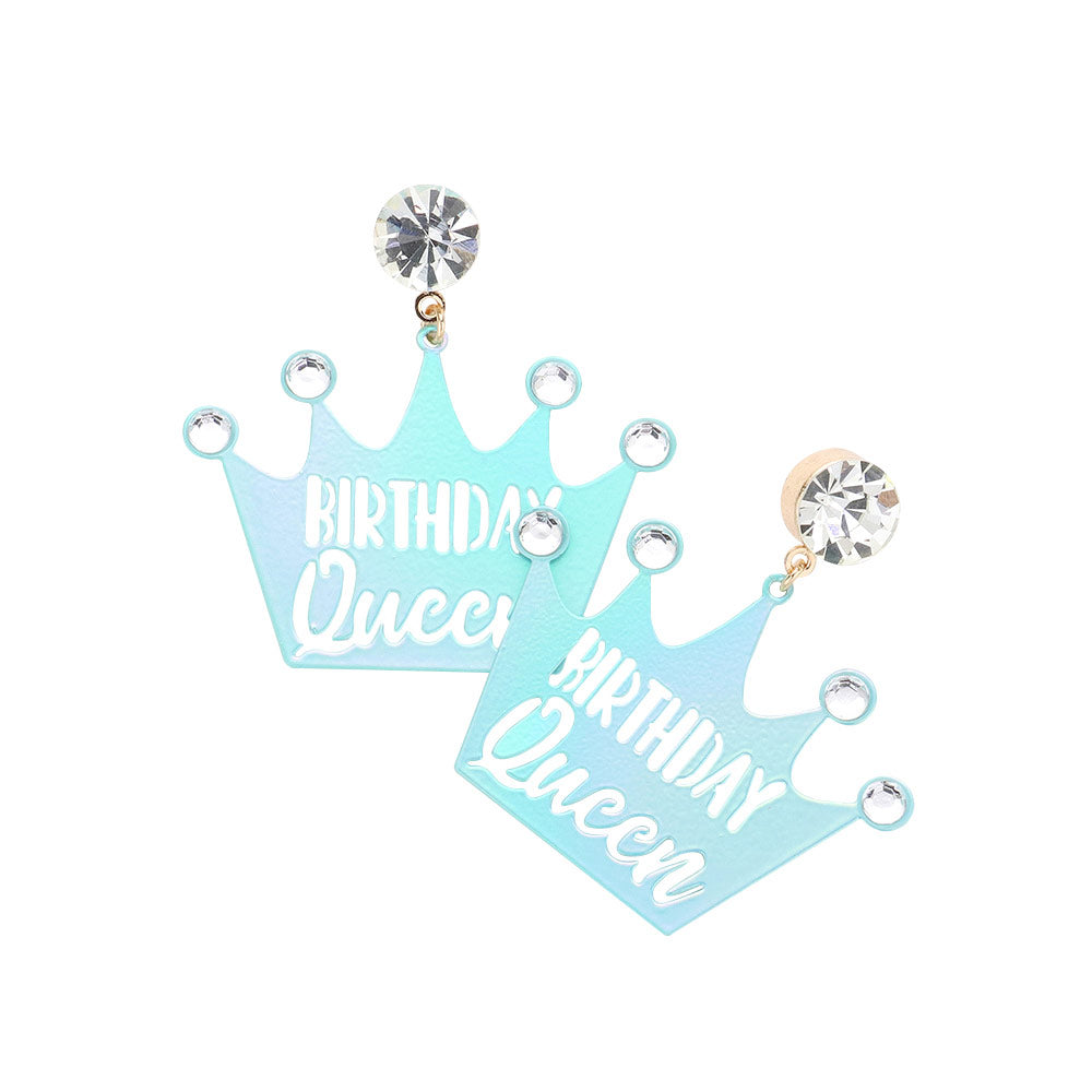 Mint Birthday Queen Message Stone Metal Crown Earrings, are unique & beautifully designed to make you look awesome with these beautiful birthday queen message earrings on your birthday. Wear these beautiful message earrings to get immediate compliments on your special day. It's lightweight & easy to wear.