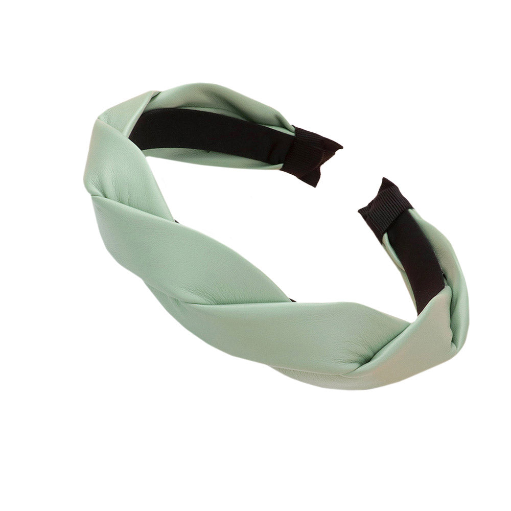 Mint Braided Solid Faux Leather Headband, creates a natural & beautiful look while perfectly matching your color with the easy-to-use braided solid headband. Push your hair back and spice up any plain outfit with this headband!