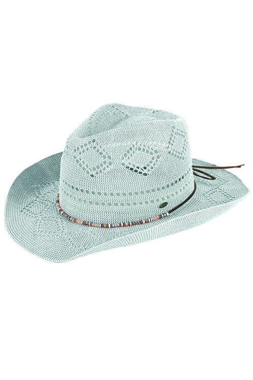 C.C Beaded Charm Trim Woven Cowboy Hat - Mint