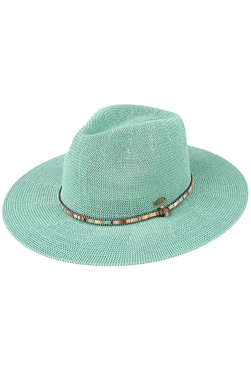 C.C Women's Multi Thread Rhinestone Trim Band Panama Hat - Mint