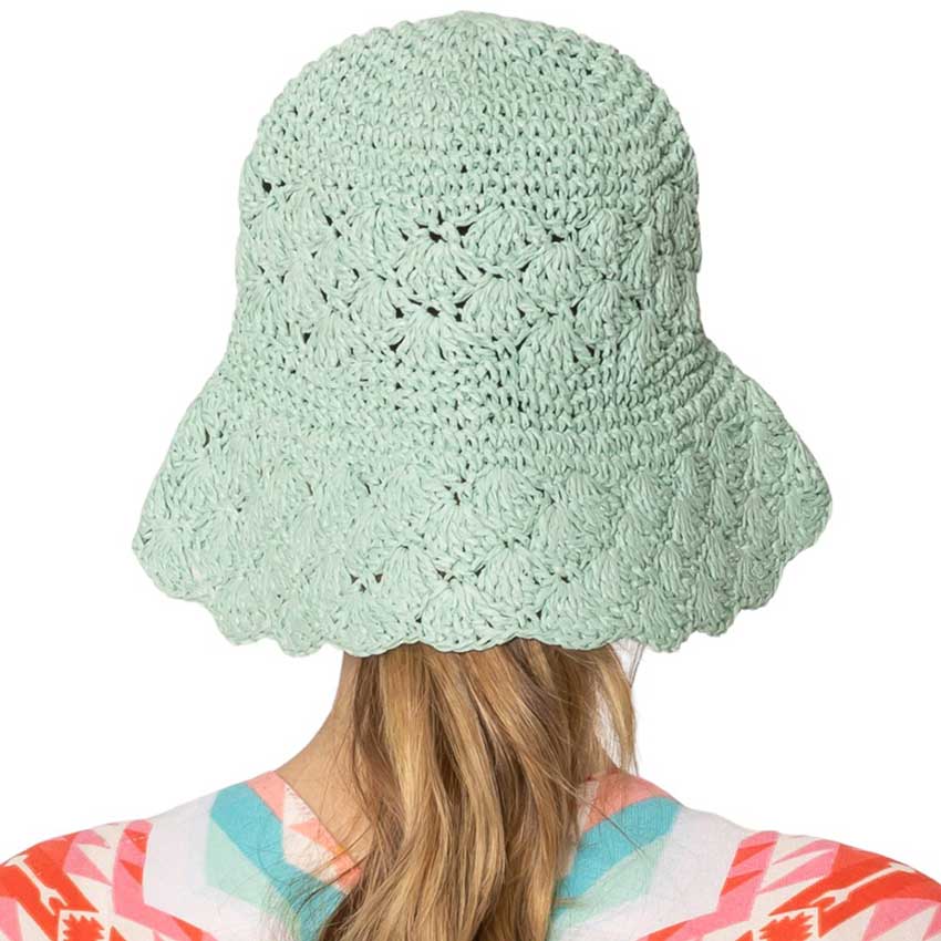 Mint Crochet Straw Bucket Hat, Stay cool with our stylish summer hat! Made with lightweight, breathable materials, this hat is perfect for sunny days. Plus, the intricate crochet design adds a touch of charm to any outfit. Keep the sun out of your eyes while looking stylish - what's not to love? Grab yours today!