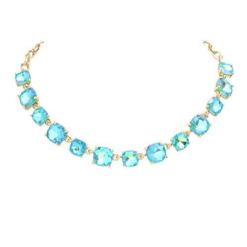 Collar de noche con eslabones de piedra cuadrada en forma de cojín - Menta