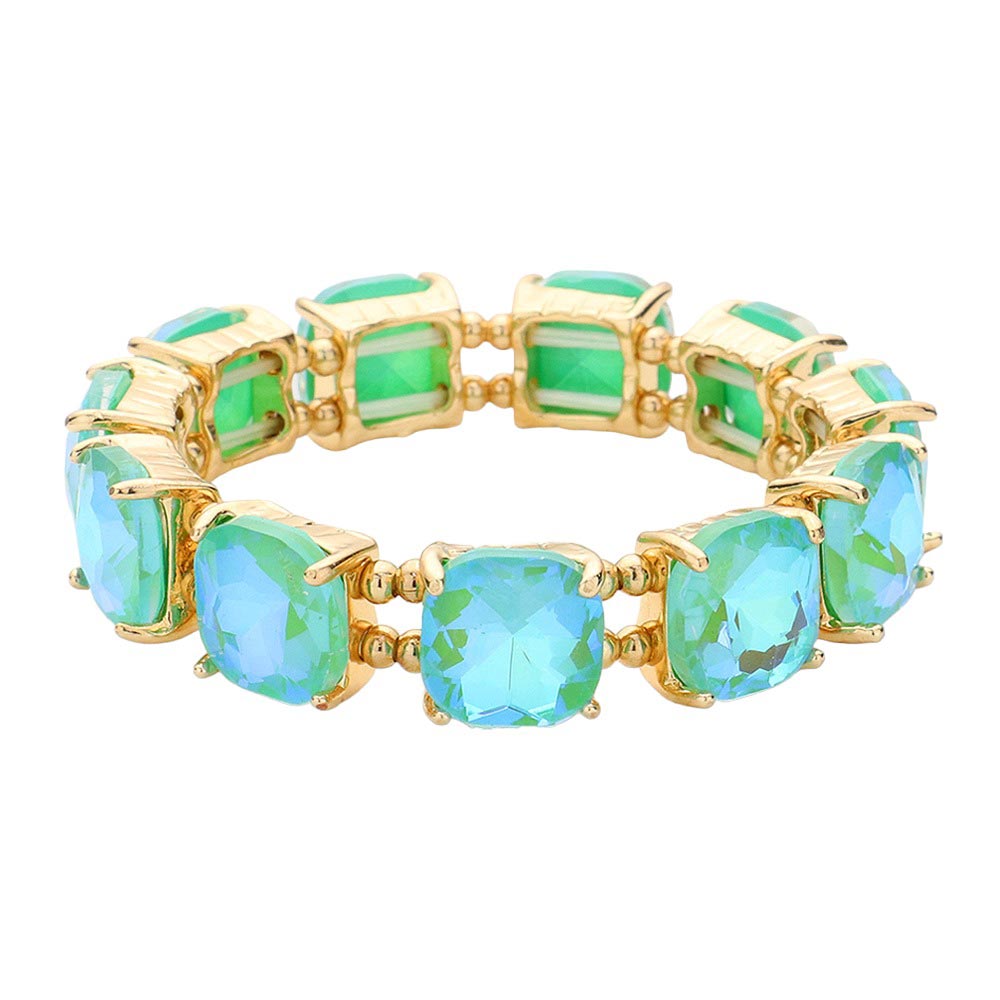 Mint Cushion Square Stone Stretch Evening Bracelet, features a delicate combination of stones set in a modern cushion square. Perfect for adding sparkle and sophistication to any outfit. This is the perfect gift, especially for your friends, family, and the people you love and care about.
