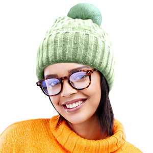 Mint Fleece Lining Solid Knit Faux Fur Pom Pom Beanie Hat, Stay warm and stylish this season with this hat. This classic hat is perfect for gifting, crafted with a solid knit and lined with soft fleece to provide superior warmth and comfort on cold days. Perfect winter accessory for outdoor activities.