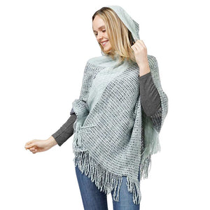 Mint Knit Hooded Poncho, delicate, warm, on-trend & fabulous, a luxe addition to any cold-weather ensemble. This hooded poncho with a Maggie sleeve is the perfect accessory featuring the oh-so-trendy soft chic garment. Perfect Gift for wife, mom, birthday, holiday, etc.