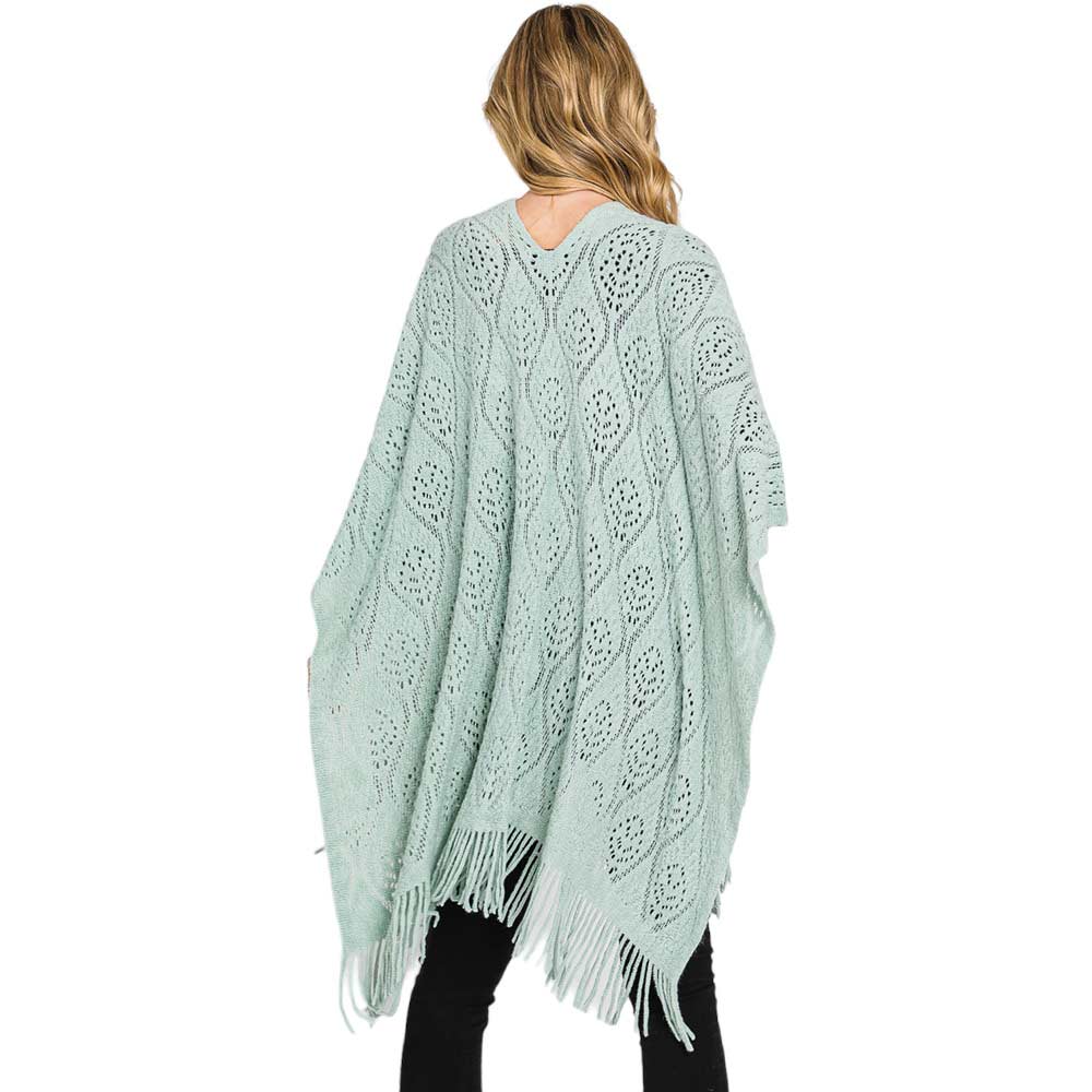 Mint Patterned Fringe Ruana Poncho, with the latest trend in ladies' outfit cover-up! the high-quality knit ruana poncho is soft, comfortable, and warm but lightweight. It's perfect for your daily, casual, party, evening, vacation, and other special events outfits. A fantastic gift for your friends or family.