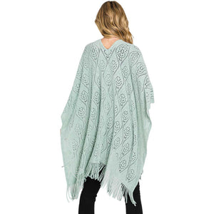 Mint Patterned Fringe Ruana Poncho, with the latest trend in ladies' outfit cover-up! the high-quality knit ruana poncho is soft, comfortable, and warm but lightweight. It's perfect for your daily, casual, party, evening, vacation, and other special events outfits. A fantastic gift for your friends or family.