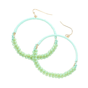 Mint Raffia Faceted Bead Wrapped Open Metal Circle Earrings, turn your ears into a chic fashion statement with these raffia faceted bead earrings! These open metal circle earrings are very lightweight and comfortable, you can wear these for a long time on occasion. The beautifully crafted design adds a gorgeous glow to any outfit.