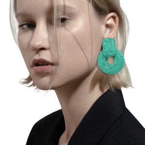 Mint Raffia Rectangle Open Circle Link Earrings, turn your ears into a chic fashion statement with these open-circle link earrings! The beautifully crafted design adds a gorgeous glow to any outfit. Put on a pop of color to complete your ensemble in perfect style. Complete your look with these raffia rectangle earrings. 