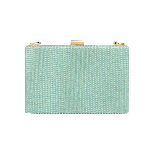 Shimmery Rectangle Evening Clutch Crossbody Bag - Mint