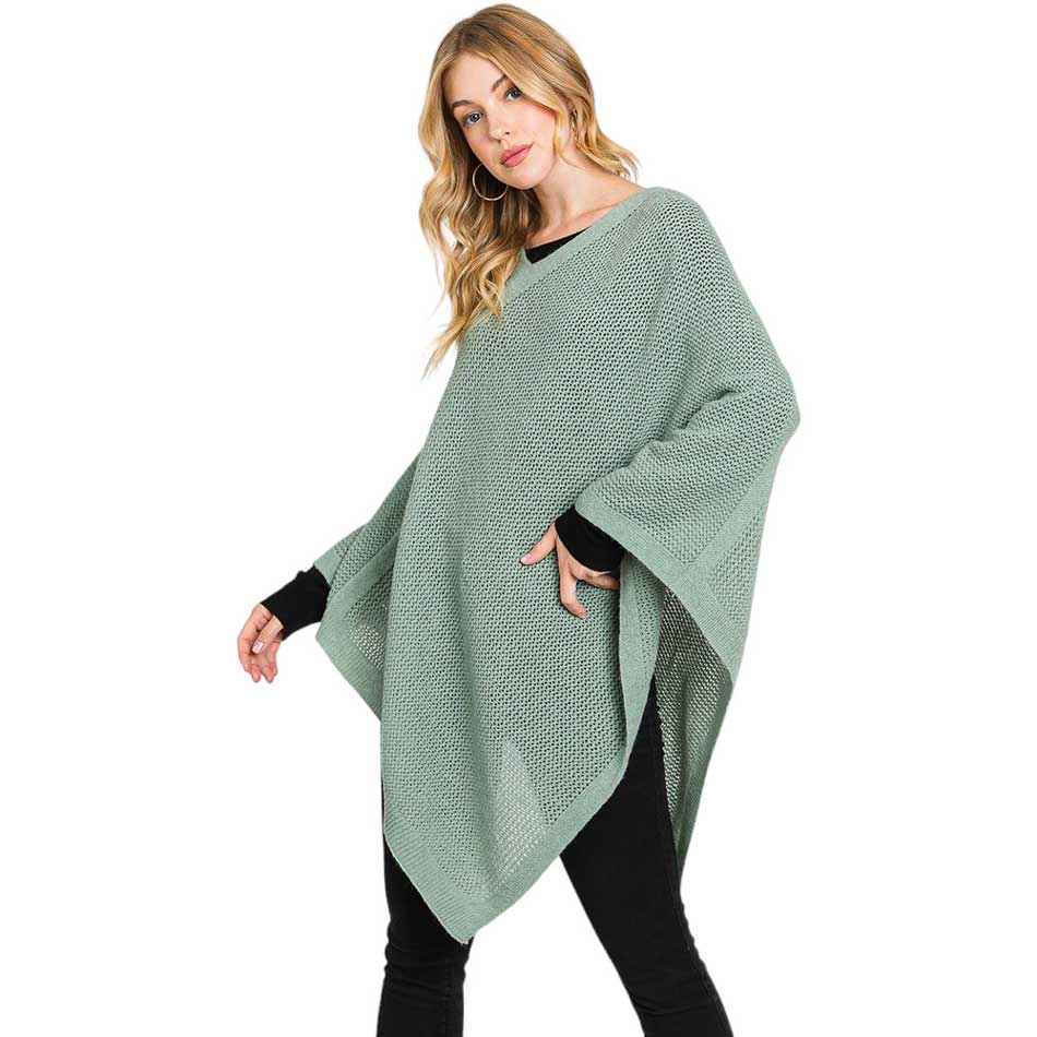 Mint Solid Knit Loose Fit Poncho, Crafted from a comforting, arctic wool blend fabric, features a loose-fitting design that will keep you cozy without compromising on style. Perfect for day-to-day wear. Look stylish and stay warm in this stylish poncho. It can be a stylish gift to family members or fashion loving friends.