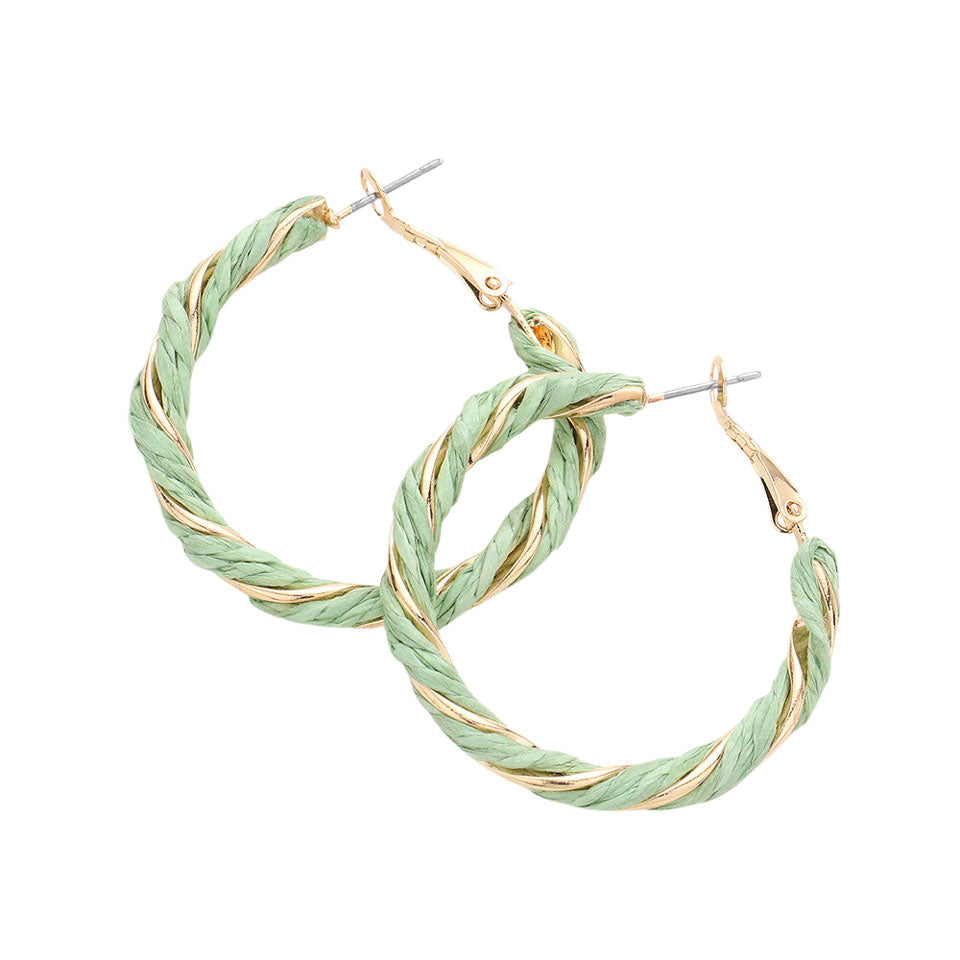Black Twisted Raffia Hoop Earrings, turn your ears into a chic fashion statement with these raffia hoop earrings! These raffia earrings are very lightweight and comfortable, you can wear these for a long time on occasion. The beautifully crafted design adds a gorgeous glow to any outfit. 