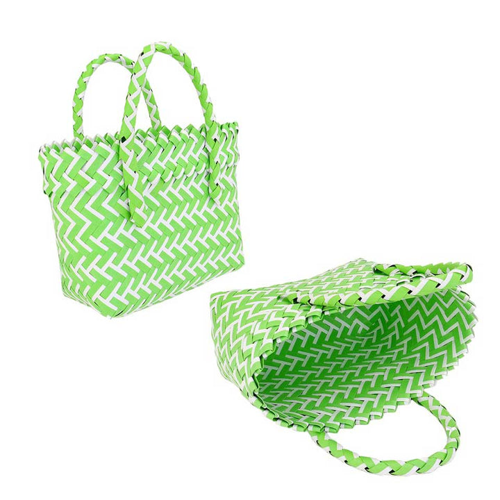 Mint Woven Basket Mini Micro Tote Bag is expertly crafted with a unique design that combines both fashion and function. Its sturdy woven construction provides durability and its compact size makes it perfect for carrying essentials while on the go. Add a touch of style to your every day with this versatile tote bag.