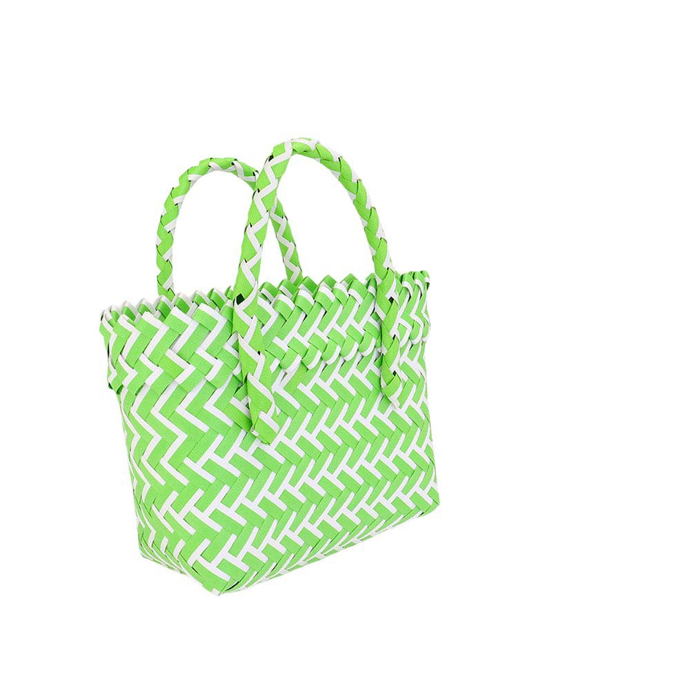 Mint Woven Basket Mini Micro Tote Bag is expertly crafted with a unique design that combines both fashion and function. Its sturdy woven construction provides durability and its compact size makes it perfect for carrying essentials while on the go. Add a touch of style to your every day with this versatile tote bag.