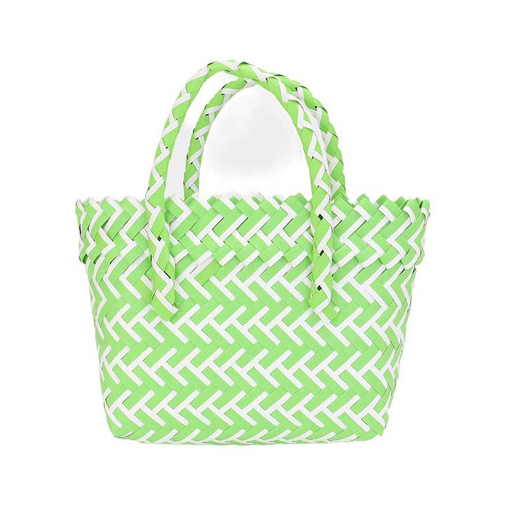 Mint Woven Basket Mini Micro Tote Bag is expertly crafted with a unique design that combines both fashion and function. Its sturdy woven construction provides durability and its compact size makes it perfect for carrying essentials while on the go. Add a touch of style to your every day with this versatile tote bag.