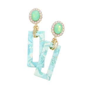 Tired of plain old earrings? Add some pizzazz to your look with these Mint  Oval Stone Celluloid Acetate Open Rectangle Link Dangle Earrings! Embellished with rhinestones in open circles, these earrings are sure to sparkle. Perfect Birthday Gift, Anniversary Gift,  Christmas Gift, Regalo Navidad, Regalo Cumpleanos