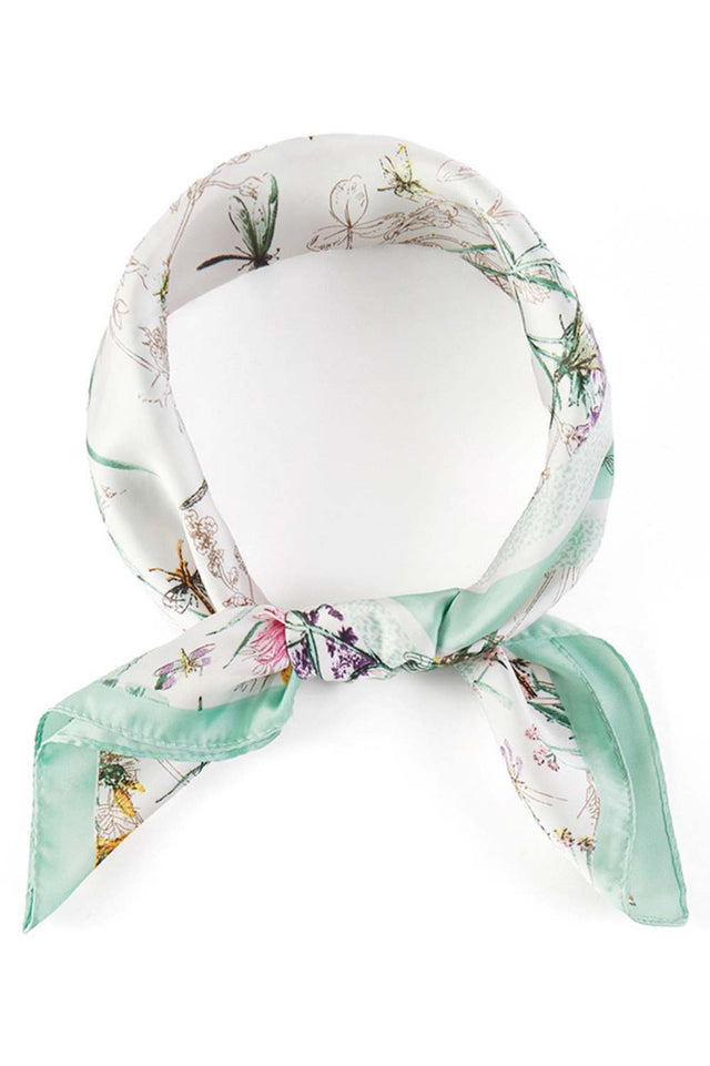 Mint Elevate your accessory game with this lightweight silky bandana scarf, featuring a beautiful floral design accented with delicate dragonfly prints. Crafted from 100% polyester, it offers a smooth, luxurious feel against your skin while remaining breathable and easy to care for. The generous 27.5" x 27.5" square size gives you endless styling options wear it as a headscarf, neck wrap, or tie it to your bag for a pop of color. Perfect for adding a touch of nature-inspired elegance to any outfit, whether 