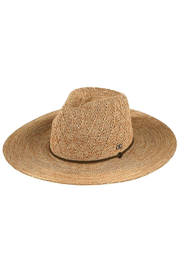 Mocha C.C Packable Pattern Panama Hat combines fashion and function. Made from high-quality material, it is packable and perfect for traveling. With its unique pattern, it adds a touch of elegance to any outfit. Designed with comfort in mind, it offers protection from the sun while keeping you cool. Upgrade your summer wardrobe with this must-have accessory.