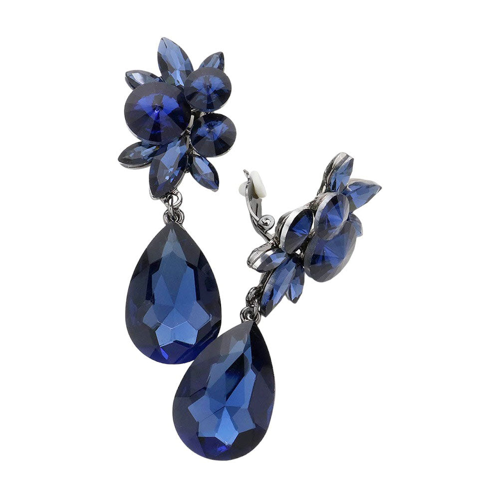 Montana Blue Glass Crystal Teardrop Clip On Earrings, add a touch of sparkle to any outfit. Crafted with lead-free glass crystals, they feature a tear-drop design and secure clip-back fastening for a comfortable fit. Perfect for any special occasion or as an exquisite gift to someone you love. 