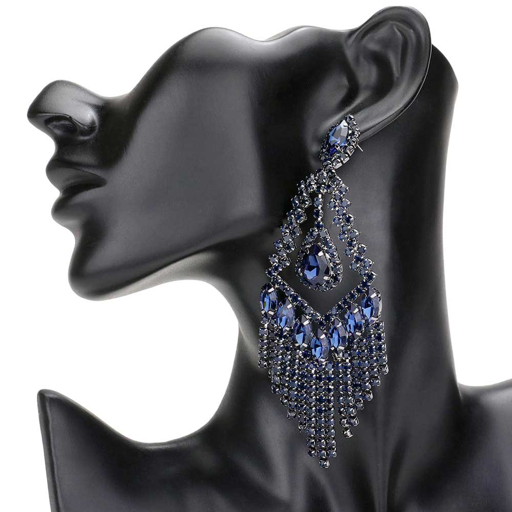 Montana Blue Teardrop Crystal Rhinestone Chandelier Evening Earrings, are an elegant accessory for any special occasion. With its unique design, these earrings feature a beautiful combination of crystals and rhinestones. Awesome gift for birthdays, anniversaries, Valentine’s Day, or any special occasion. 
