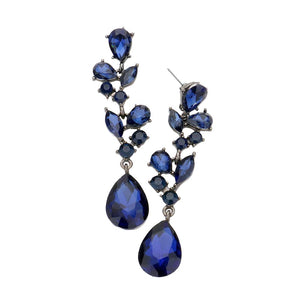 Montana Blue Teardrop Stone Dangle Evening Earrings. Get ready with these bright earrings, put on a pop of color to complete your ensemble. Perfect for adding just the right amount of shimmer & shine and a touch of class to special events. Perfect Birthday Gift, Anniversary Gift, Mother's Day Gift, Graduation Gift.