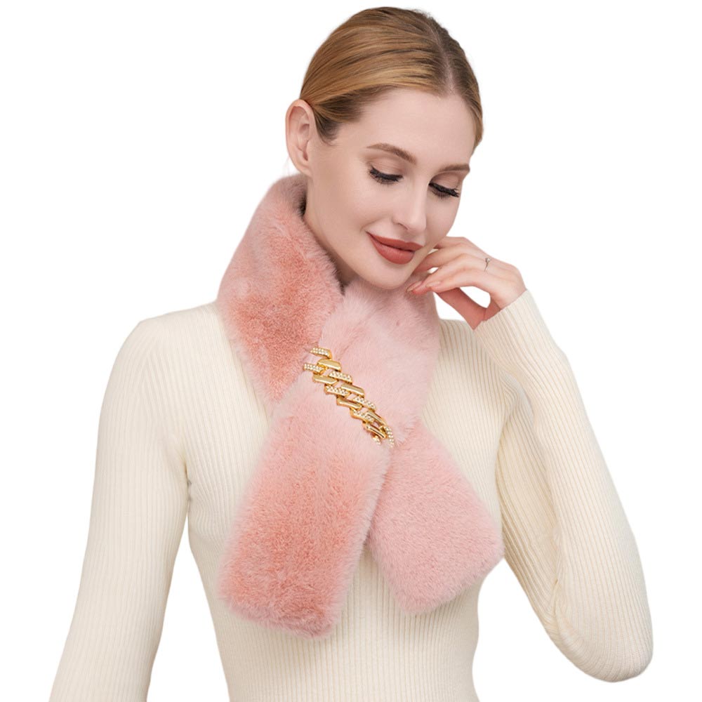 Mouve Solid Faux Fur Chain Pull Through Scarf, provides warmth and comfort without compromising on trend. Crafted from a luxuriously soft faux fur material, it comes with a long chain for a stylish pull-through design. Perfect gift item for family members, friends, or yourself on any occasion or just to make a surprise.