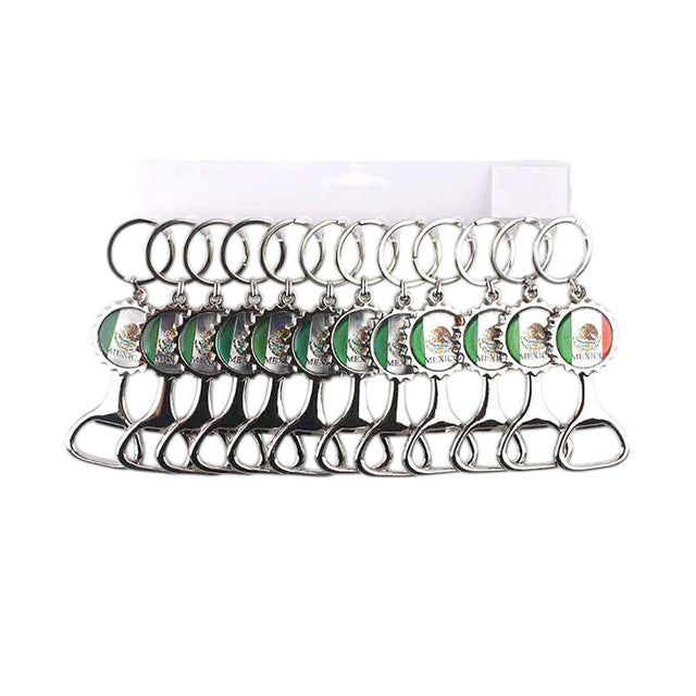 Multi 12 pieces of Mexico flag printed bottle opener keychains make for a practical and patriotic accessory. The sturdy design allows for easy and convenient opening of bottles, while the vibrant flag print adds a touch of cultural flair. Perfect for showing off national pride at events or on the go.