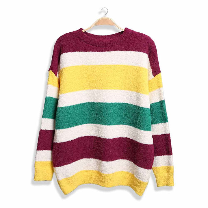 Multi-2-Upgrade your winter wardrobe with our Mardi Gras Color Block Sweater. This stylish and cozy sweater features a vibrant color block design and is perfect for any festive occasion. Made from high-quality materials, it will keep you warm and fashionable all season long.