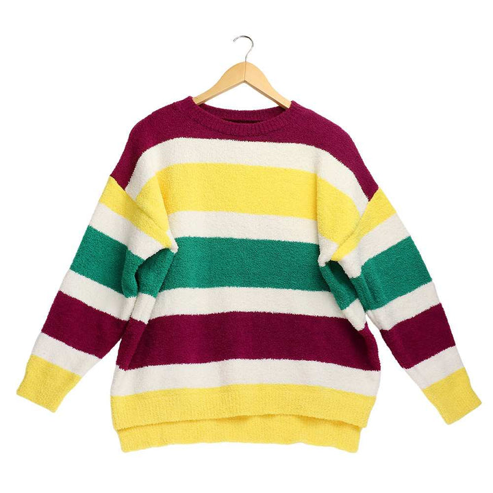 Multi-2-Upgrade your winter wardrobe with our Mardi Gras Color Block Sweater. This stylish and cozy sweater features a vibrant color block design and is perfect for any festive occasion. Made from high-quality materials, it will keep you warm and fashionable all season long.