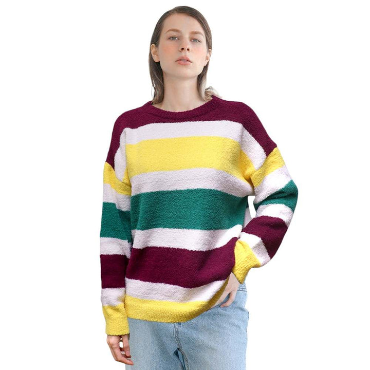 Multi-2-Upgrade your winter wardrobe with our Mardi Gras Color Block Sweater. This stylish and cozy sweater features a vibrant color block design and is perfect for any festive occasion. Made from high-quality materials, it will keep you warm and fashionable all season long.