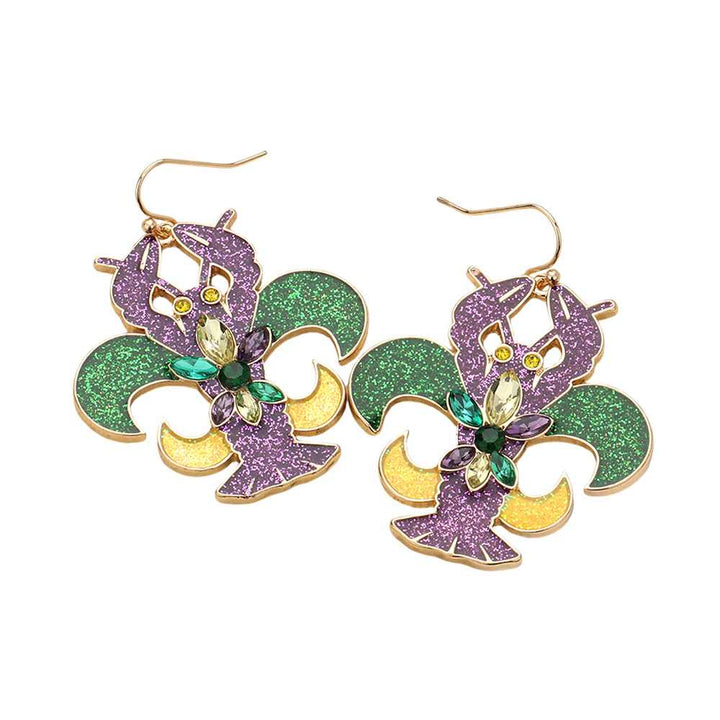 Multi-2-Stone Paved Sparkly Mardi Gras Crawfish Dangle Earrings are the perfect accessory for any festive occasion. Crafted with high-quality materials and expert craftsmanship, these earrings are designed to make a statement. Add a pop of sparkle and color to your outfit, and stand out from the crowd with these unique dangle earrings.