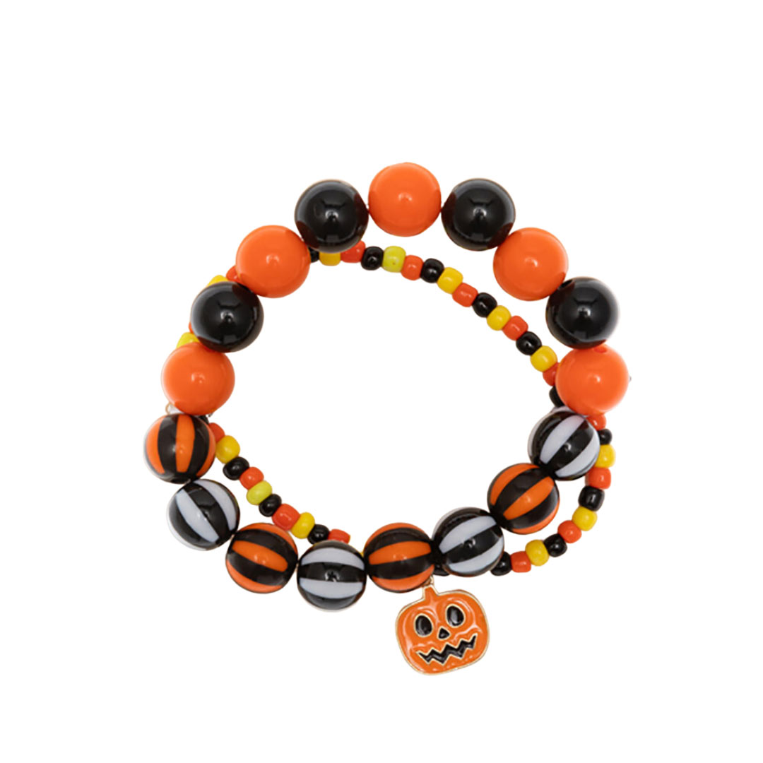 Multi 2PCS Halloween Pumpkin Charm Beaded Stretch Bracelets, enhance your attire with these beautiful Halloween bracelets to show off your fun trendsetting style at Halloween. This is the perfect gift for Halloween, especially for your friends, family, and the people you love and care about.